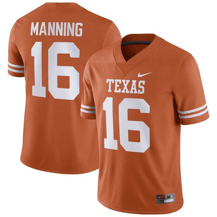 Mens Texas Longhorns #16 Arch Manning Orange Stitched Jersey Dzhi->texas longhorns->NCAA Jersey
